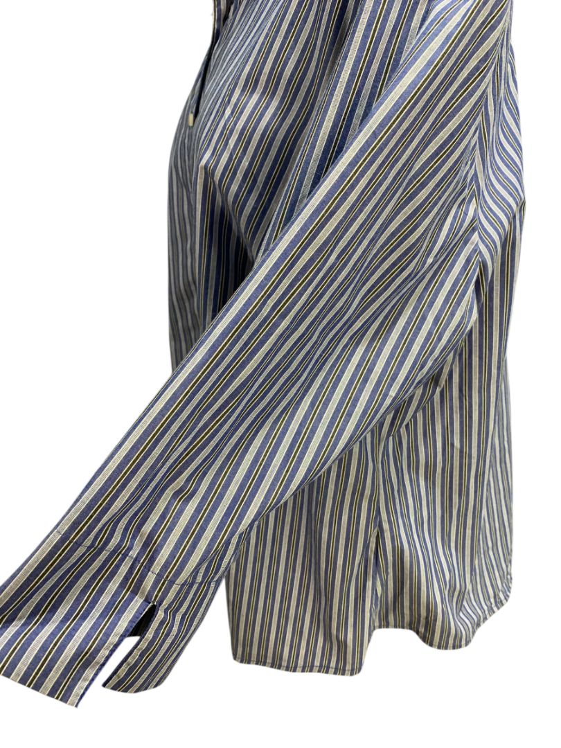 Size 1X ALS Wrinkle Free Blue Stripe Womens Button Up Shirt Wrinkle Free