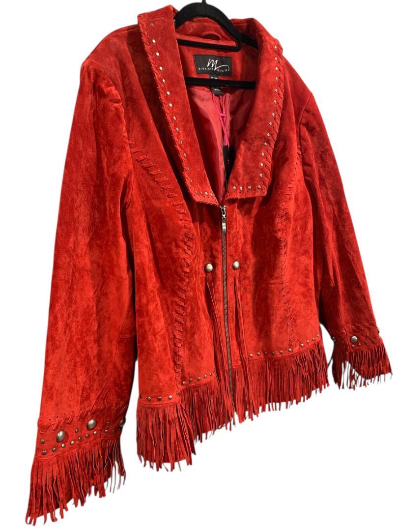 Size 3X Midnight Velvet Womens Red Suede Western Jacket Fringe New