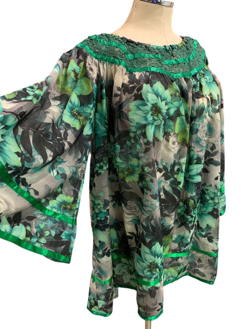 Size 3X Angel Heart Boutique Womens Green Sheer Off Shoulder Blouse