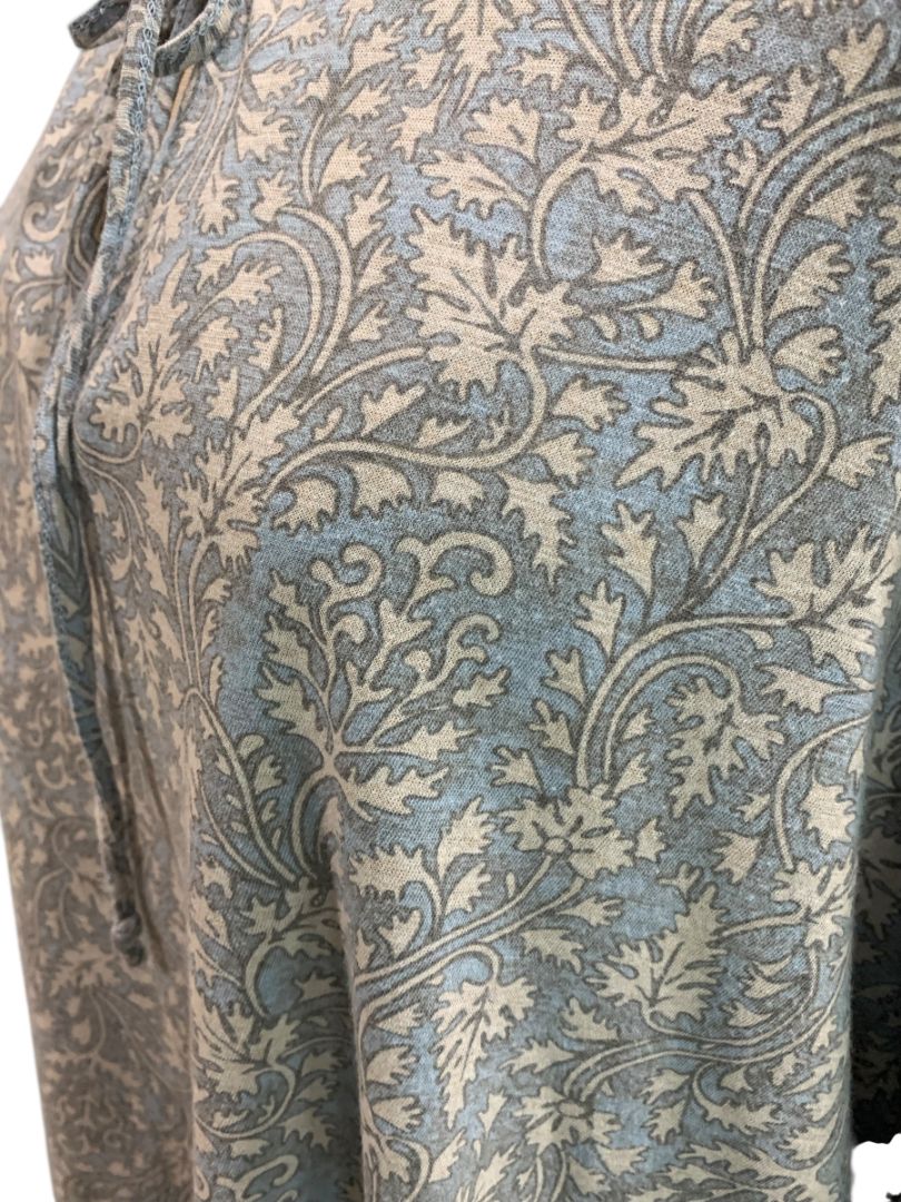 Size XL Lucky Brand Womens Knit Peasant Style Top Blue Ivory Boho