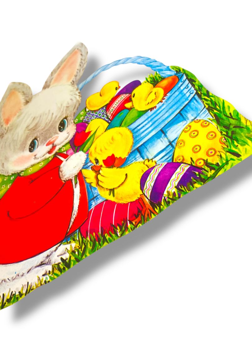 Vintage Spring Bunny Rabbit Basket Chicks 15" Cute Easter