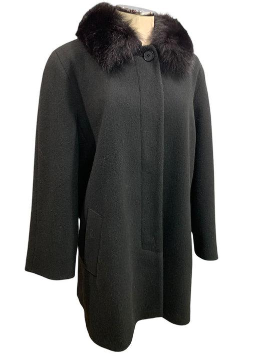Size 10 Forecaster Womens Black Wool Blend Coat Faux Fur Collar Vintage