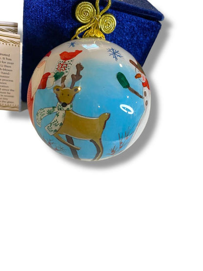 Painted Holiday Santa Glass Ball Ornament in Box 3.5" Reindeer 2012