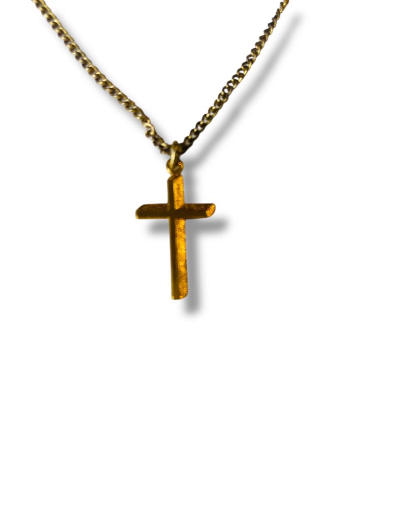 Vintage Goldtone .75" Cross Pendant Chain Necklace 16" Christian