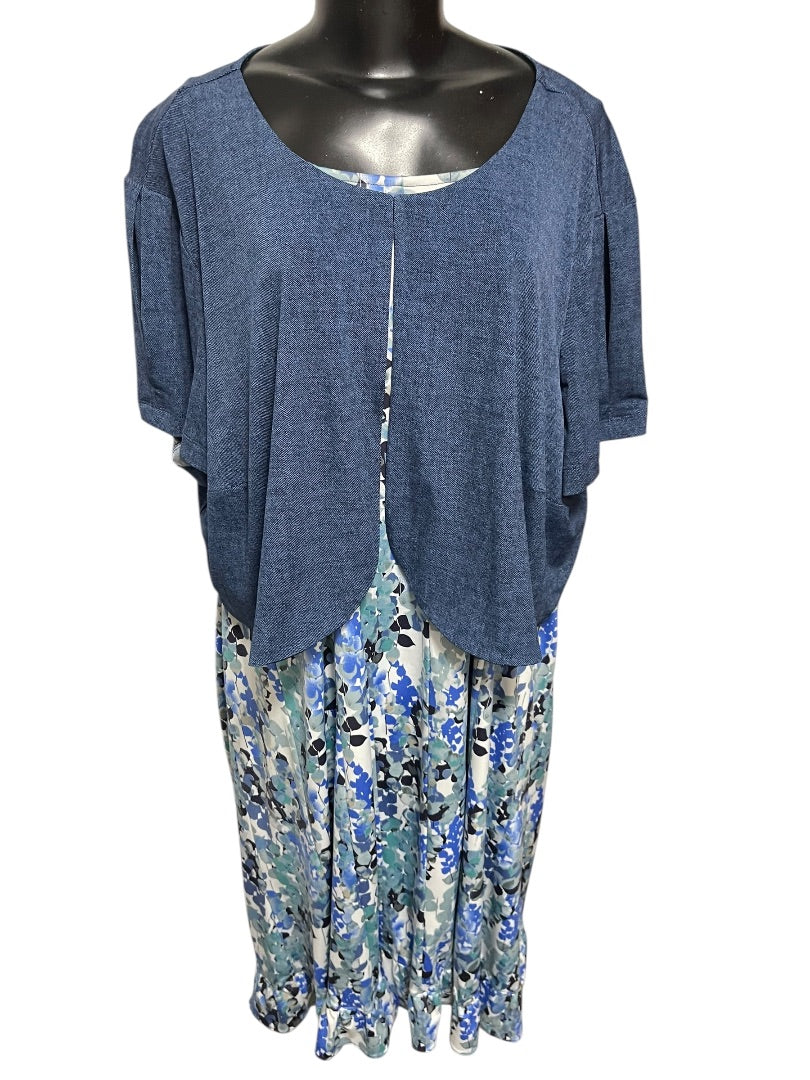 Size 24W Perceptions Woman 2 Piece Dress with Faux Denim Jacket