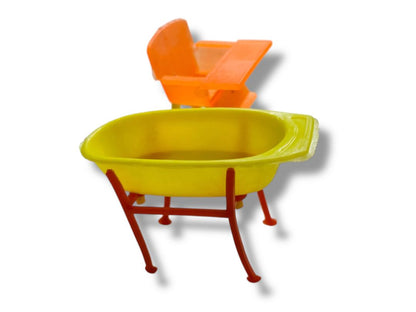 Vintage Dollhouse Miniature Plastic Baby Tub Highchair 2"