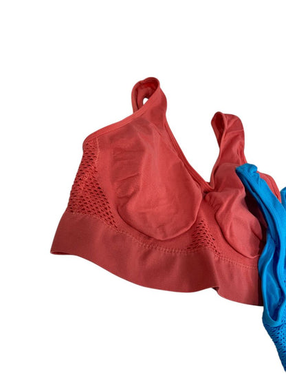 Size 1XL Set of 2 Womens Light Support Sports Bras Blue Salmon