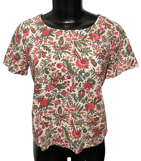 XS Madewell Floral Cotton Short Sleeve Pullover Petal Back Blouse