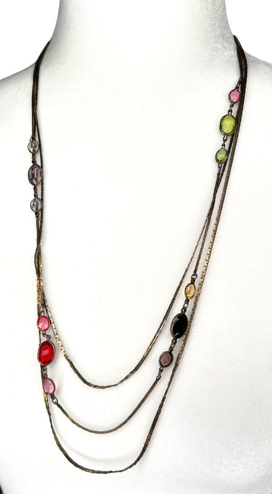 Multistrand Strand Tiered Beaded Statement 28" Necklace Multi-Color Stones