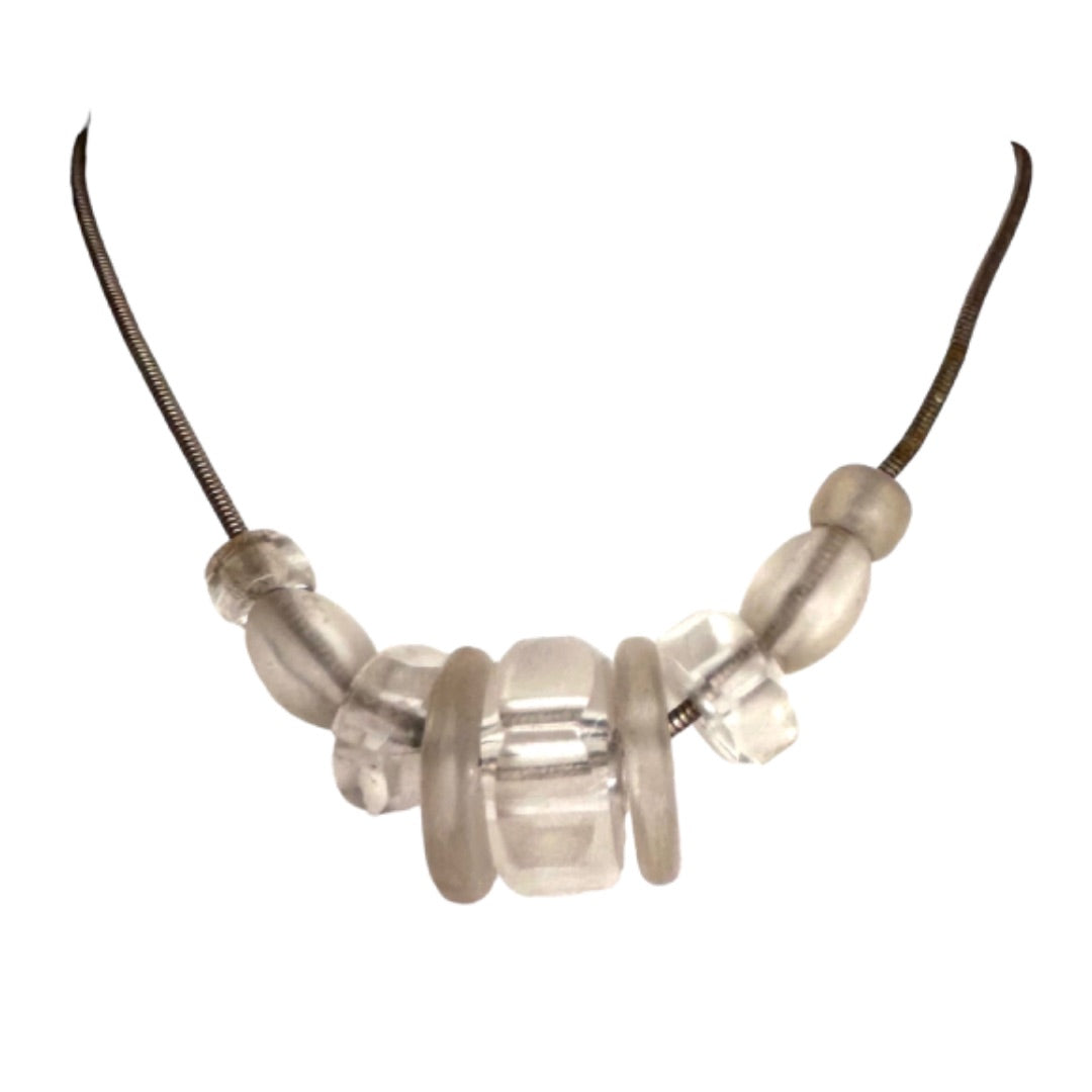 Robert Rose Silvertone Frosted Acrylic Bead Necklace 15.5"