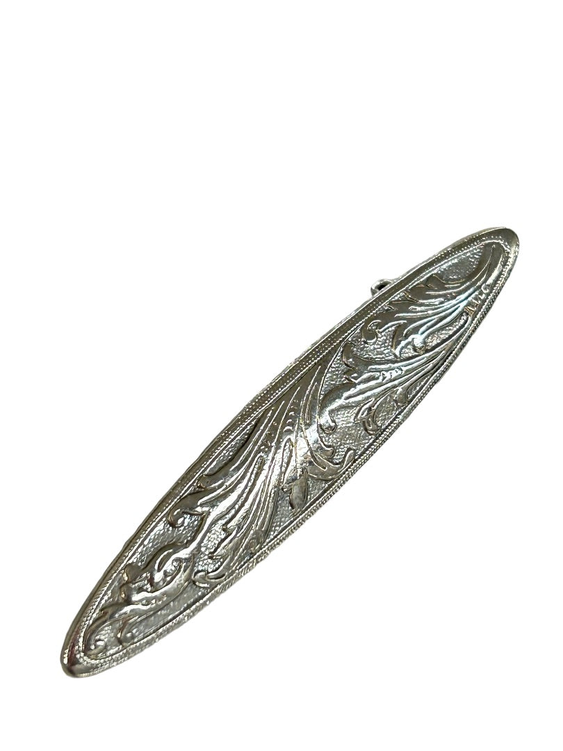 Silvertone Victorian Style Swirl Brooch Textured 2.25"