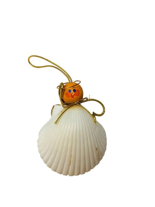 Vintage 1980s Holiday Christmas Ornament Angel Shell 3.3"