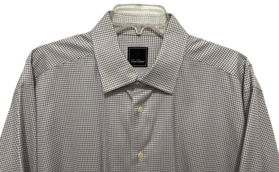 17.5 (32/33) David Donahue Mens Button Up White Blue Red Dress Shirt