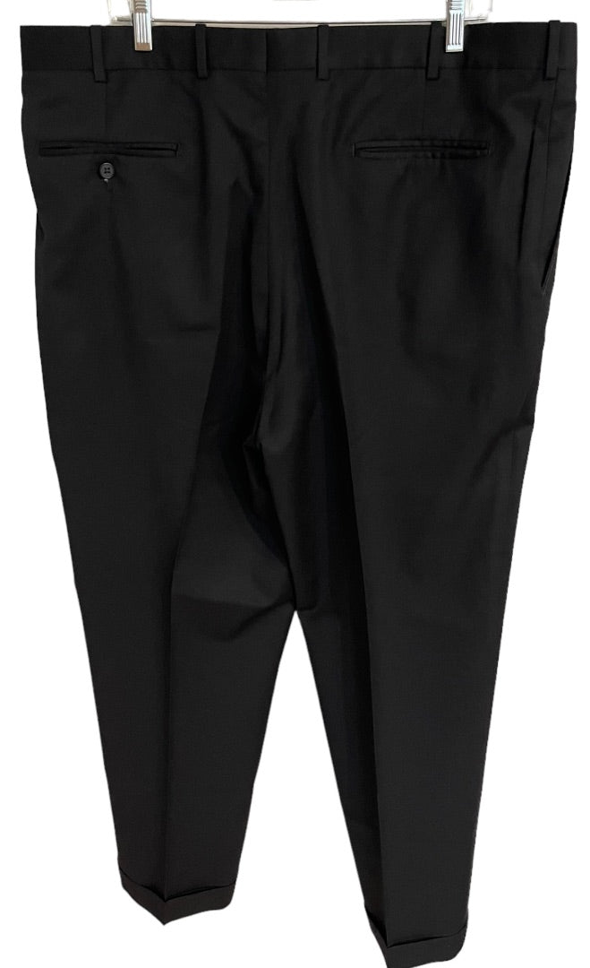 Size 40R di Milano Mens Cuffed Pleated Lorenzo Black Wool Dress Pants