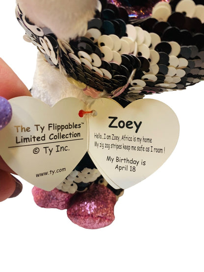 Ty Flippables Current Collection Zoey April 18th 2019 Zebra 8" Tags