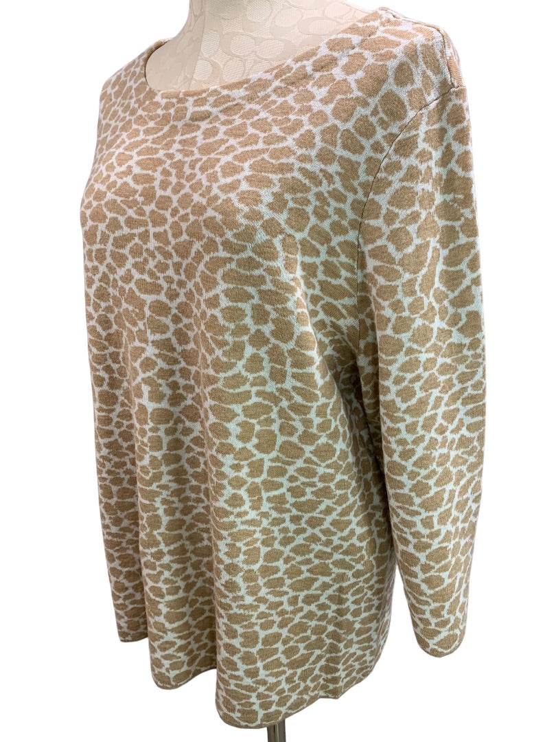 2X Talbots Woman Animal Print 3/4 Sleeve Sweater Merino Wool Cotton Blend