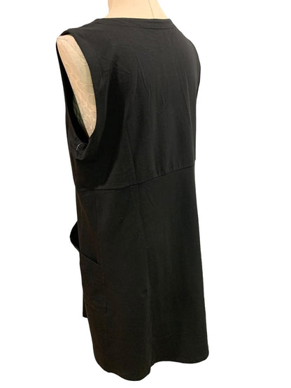 XL Eileen Fisher New Black  Organic Cotton Stretch Jersey Dress Pockets Sleeveless A-Line