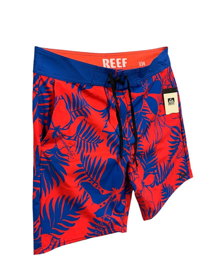 Size 34 Reef Mens New Board Shorts Swim Leon Hibiscus Red Blue