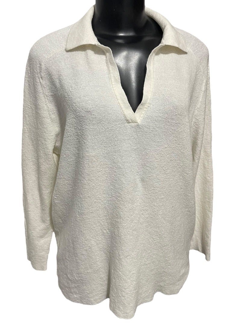 Large Eileen Fisher Linen Blend V-Neck Pullover Sweater Womens