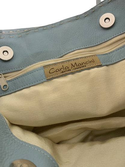 Carla Mancini Baby Blue Leather Tote Handbag Contrast Stitch