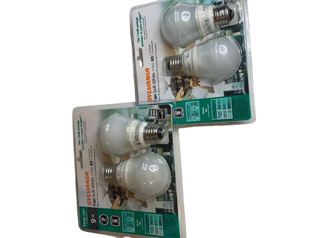 Lot of 4 Sylvania Compact Fluorescent Light Bulb Fan Soft White Mini 9W New