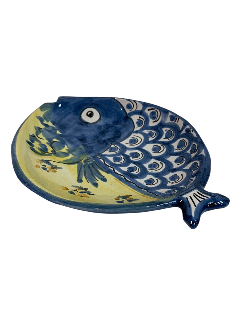 Vietri Fish Fish Blue 10 Inch Oval Dish Italy Pottery B 1990s