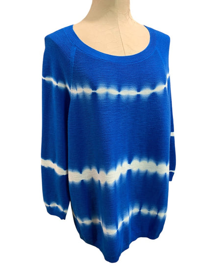 XL Talbots Womens Blue Tie Dye Pullover Casual Sweater 3/4 Sleeve