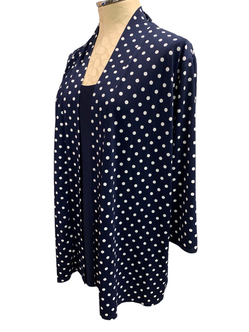 2X Liz McCoy Woman Navy Blue Polka Dot Layered Look Shirt Pullover