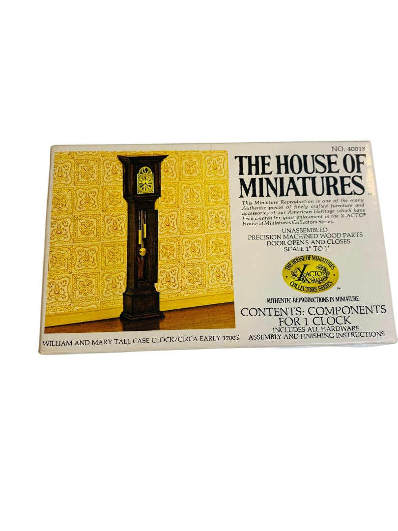 The House of Miniatures 40018 Vintage William and Mary Tall Case Clock X-Acto 1:12 New
