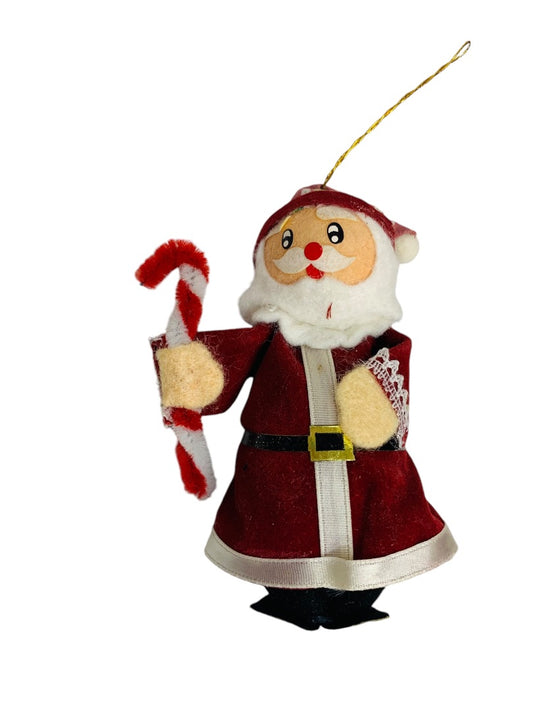 1990s Styrofoam Velvet Felt Santa Ornament Christmas 4 Inch