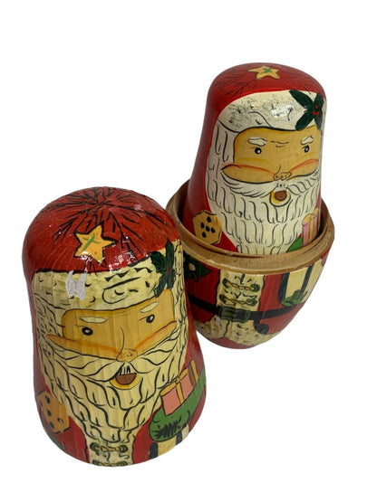 Vintage 1990s Santa Nesting Doll Matryoshka 5 Stacking Defects