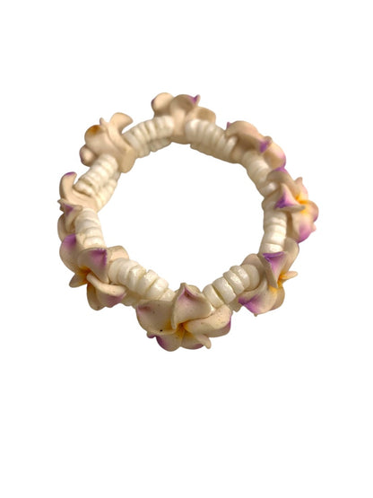 Plumeria Fimo Stretch Bracelet White Double Strand