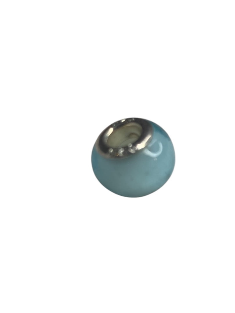 Slide Bead Cloudy Blue Glass Charm Sterling Silver 925