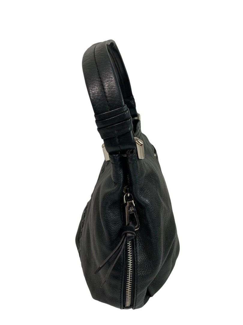 B Makowsky Black Pebbled Leather Shoulderbag Side Zip Pockets