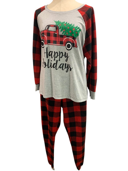 3X Happy Holidays Womens Pajama Set Shirt Fleece Pants