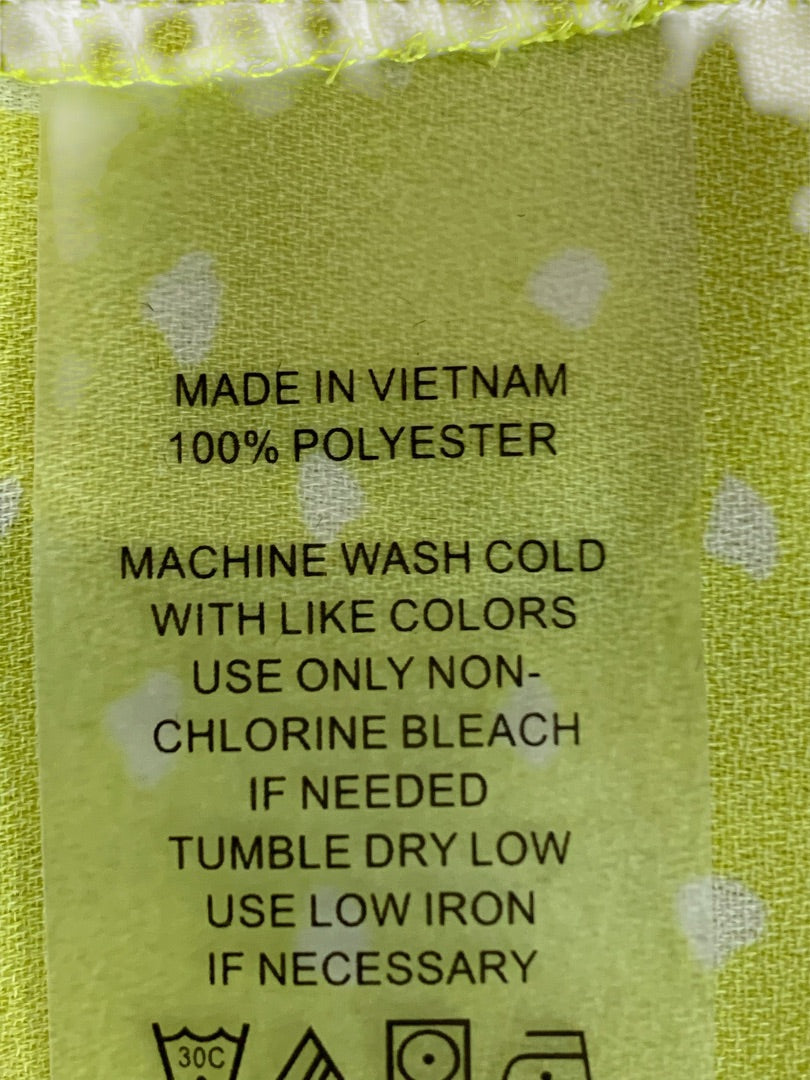XS Vince Camuto Womens Pullover Chartreuse Dot Shirt Blouse Short Sleeve