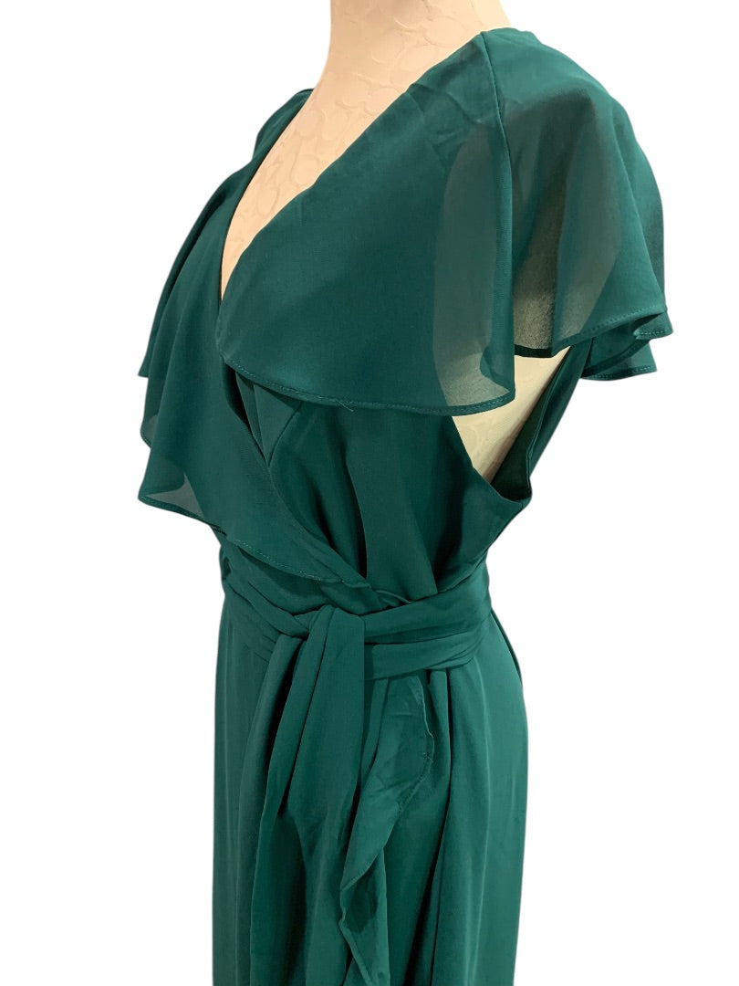 2XL Shein Curve Womens Emerald Green Chiffon Maxi Wrap Dress