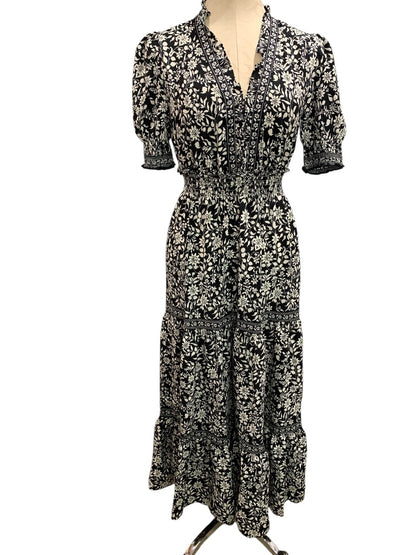 XS Max Studio New Floral Tiered Maxidress Black White Boho