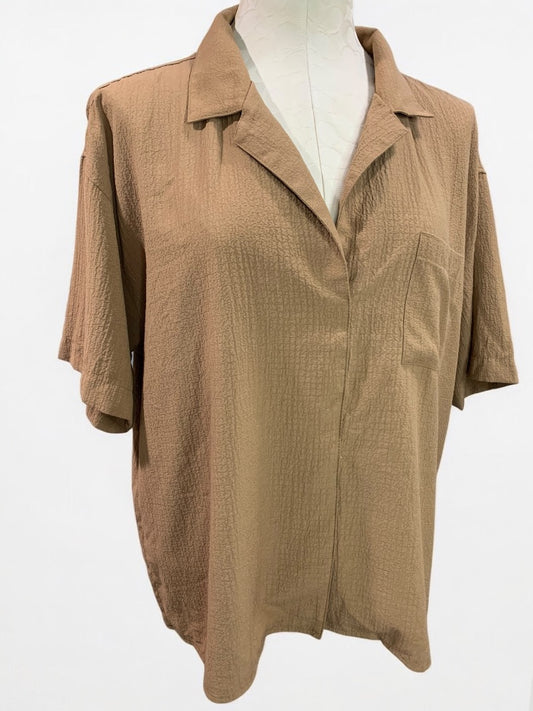 Large Calvin Klein Womens Brown Short Sleeve Button Up Shirt Blouse