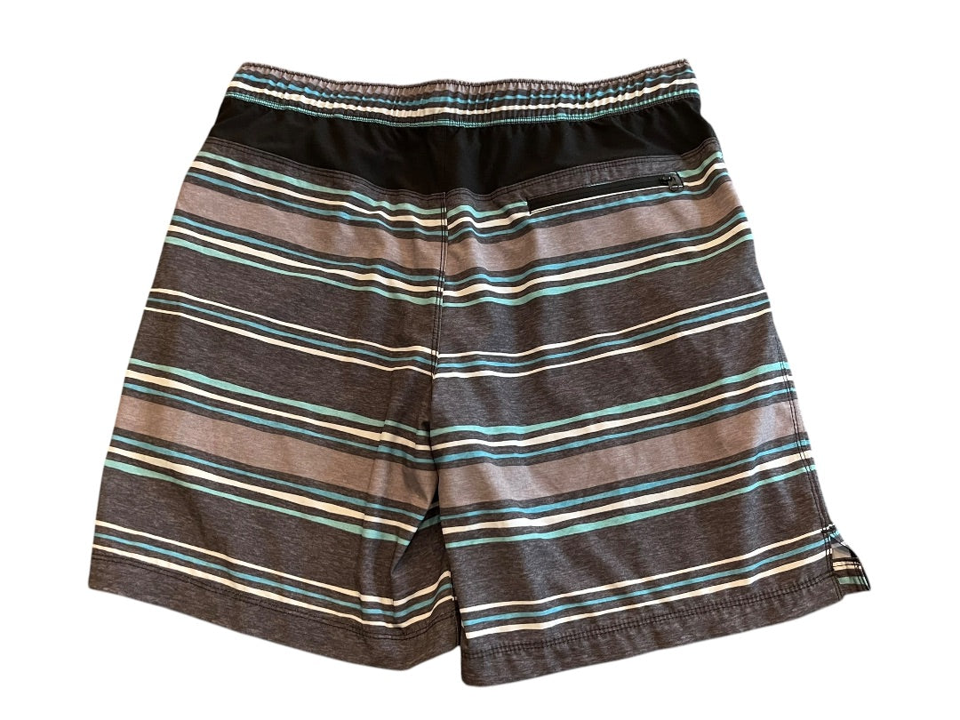 Large Speedo Striped Board Shorts Drawstring Gray Blue Mens Swim