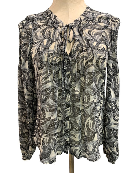 Medium Patterson J. Kincaid Womens Shirt Tie Neck Button Up Sheer Blouse