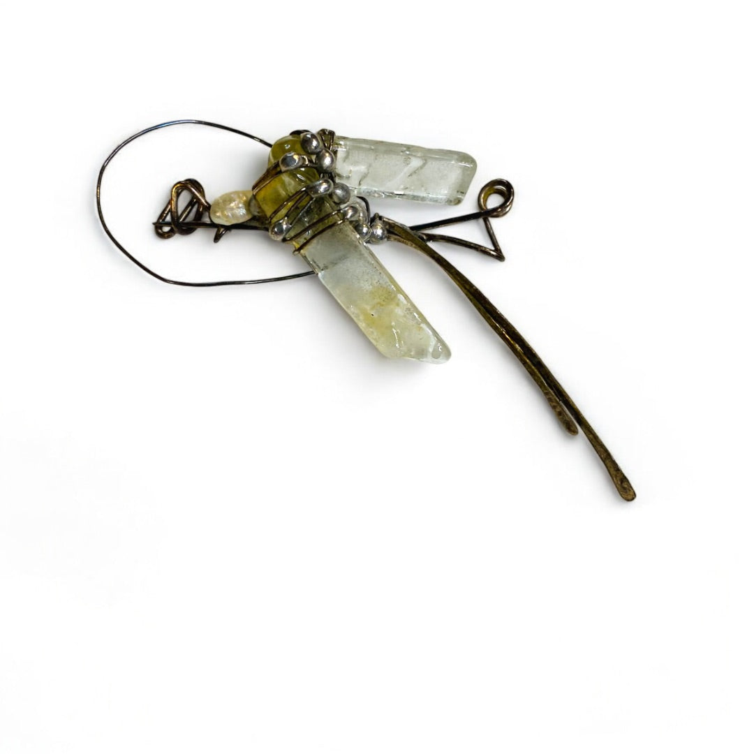 Quartz and Silvertone Handmade Artisan Brooch Pin Wire Wrap