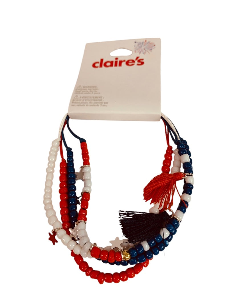 Claires New Set of 4 Beaded Slide Adjustable Bracelets Patriotic USA