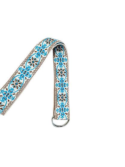 1970s Tapestry Womens Belt D-Ring Closure Teal Brown Pattern 1.75 Inch Width