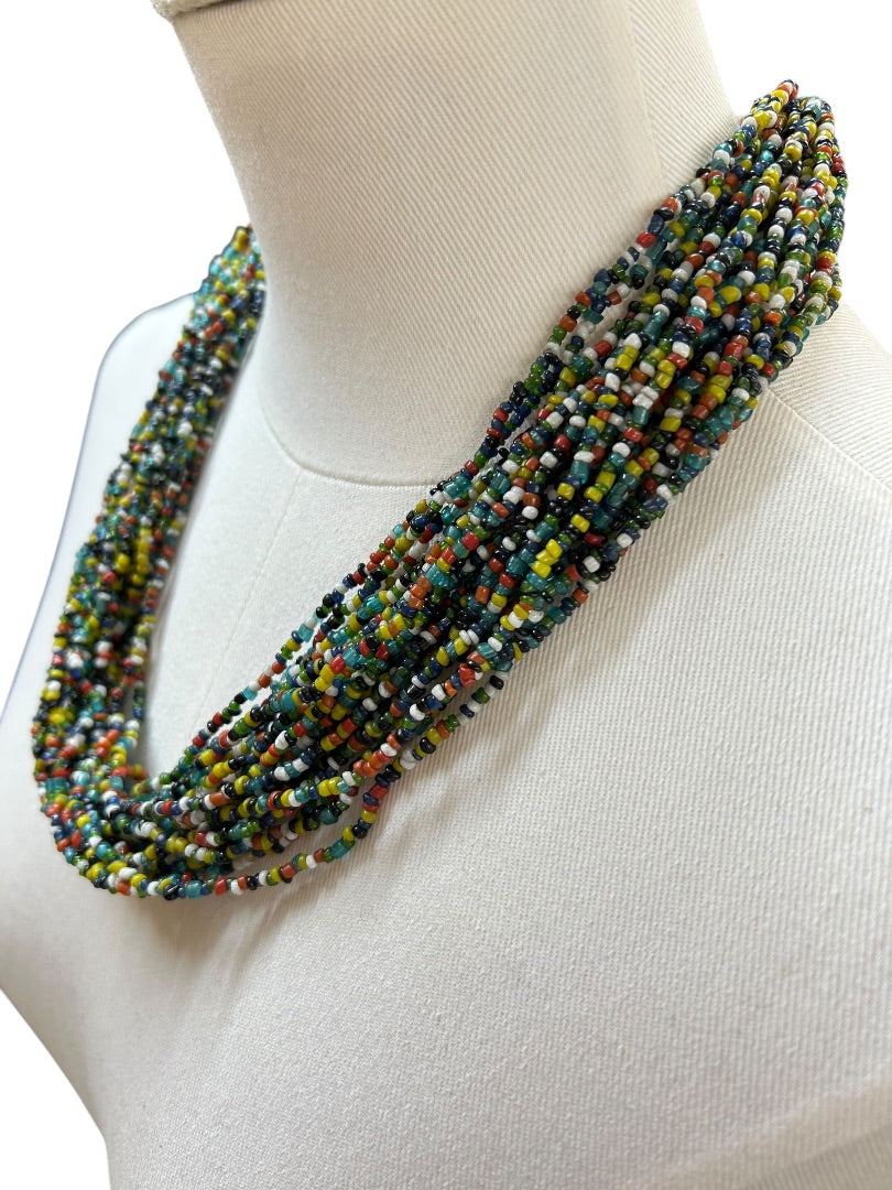 Multistrand Statement Seed Bead Necklace Twish Button Closure 23 Inch