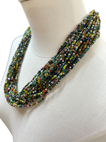 Multistrand Statement Seed Bead Necklace Twish Button Closure 23 Inch