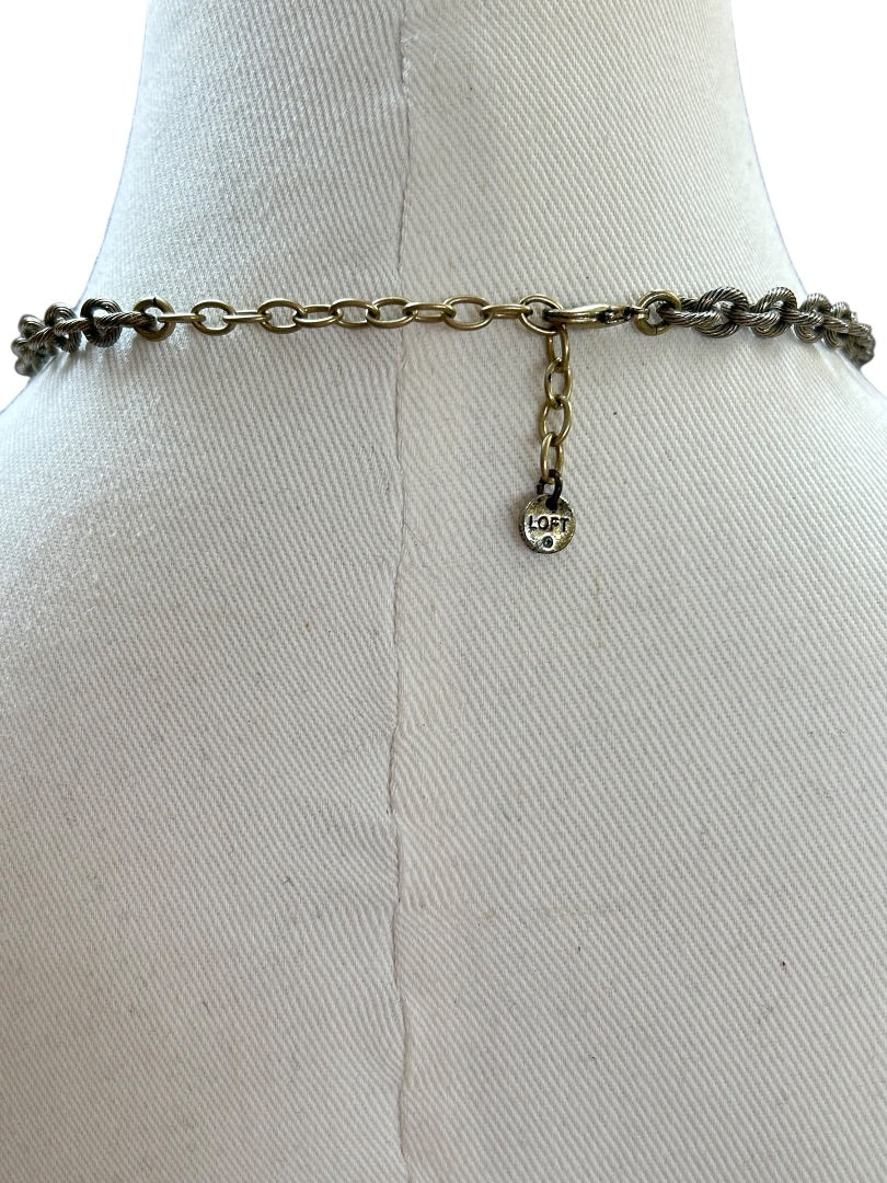 LOFT Chunky Statement Necklace Antiqued Goldtone Blue 20.5 Inch