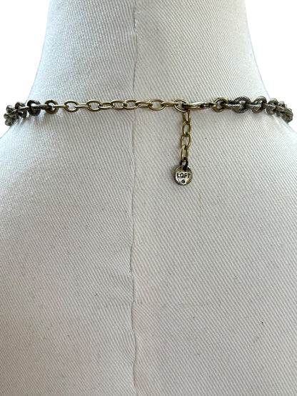 LOFT Chunky Statement Necklace Antiqued Goldtone Blue 20.5 Inch