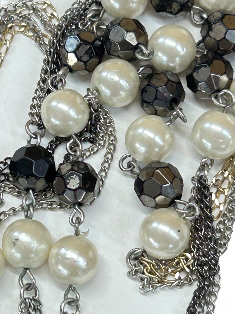 Express Necklace Tiered Mixed Metals  29 Inch 4.5 Inch Drop Lobster Clasp