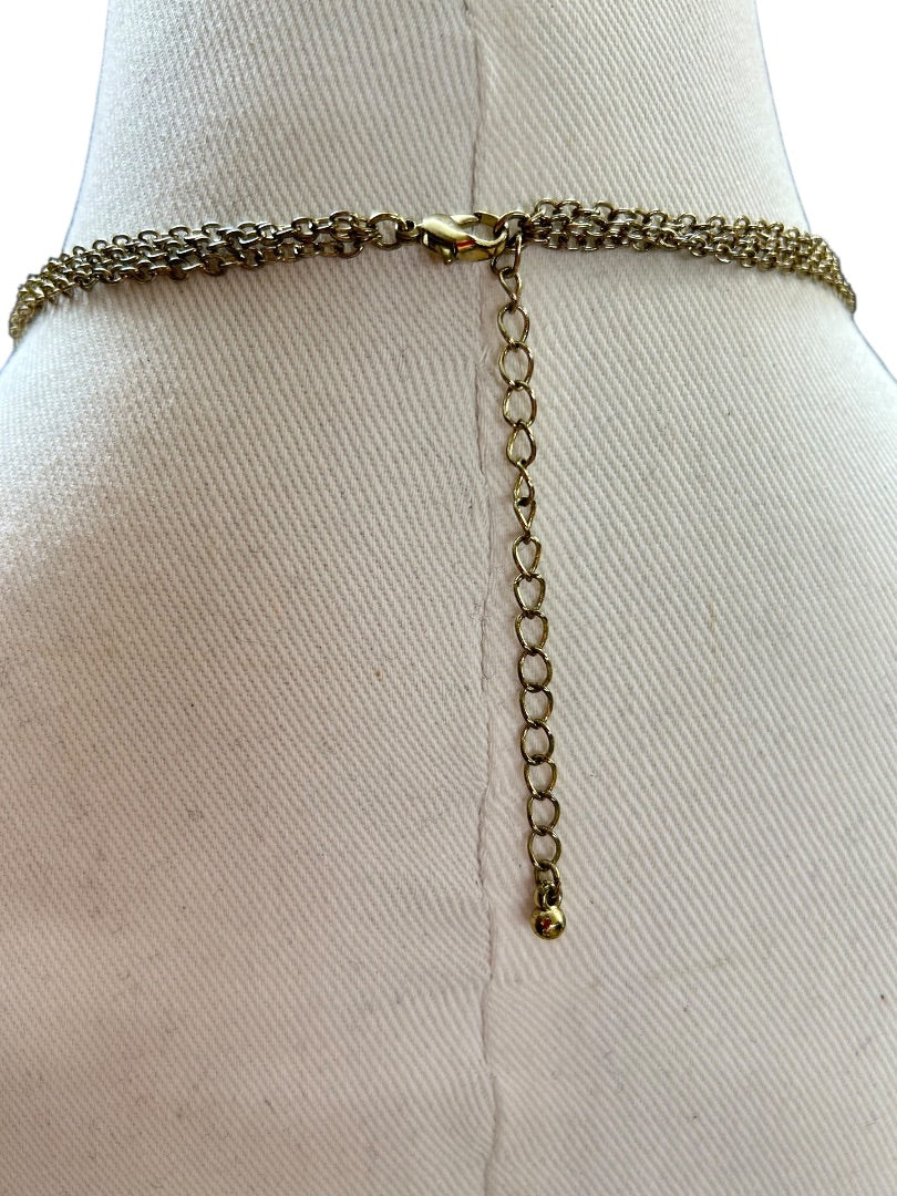 Goldtone Green Statement Tiered Necklace Acrylic Faceted 18-20 Inch